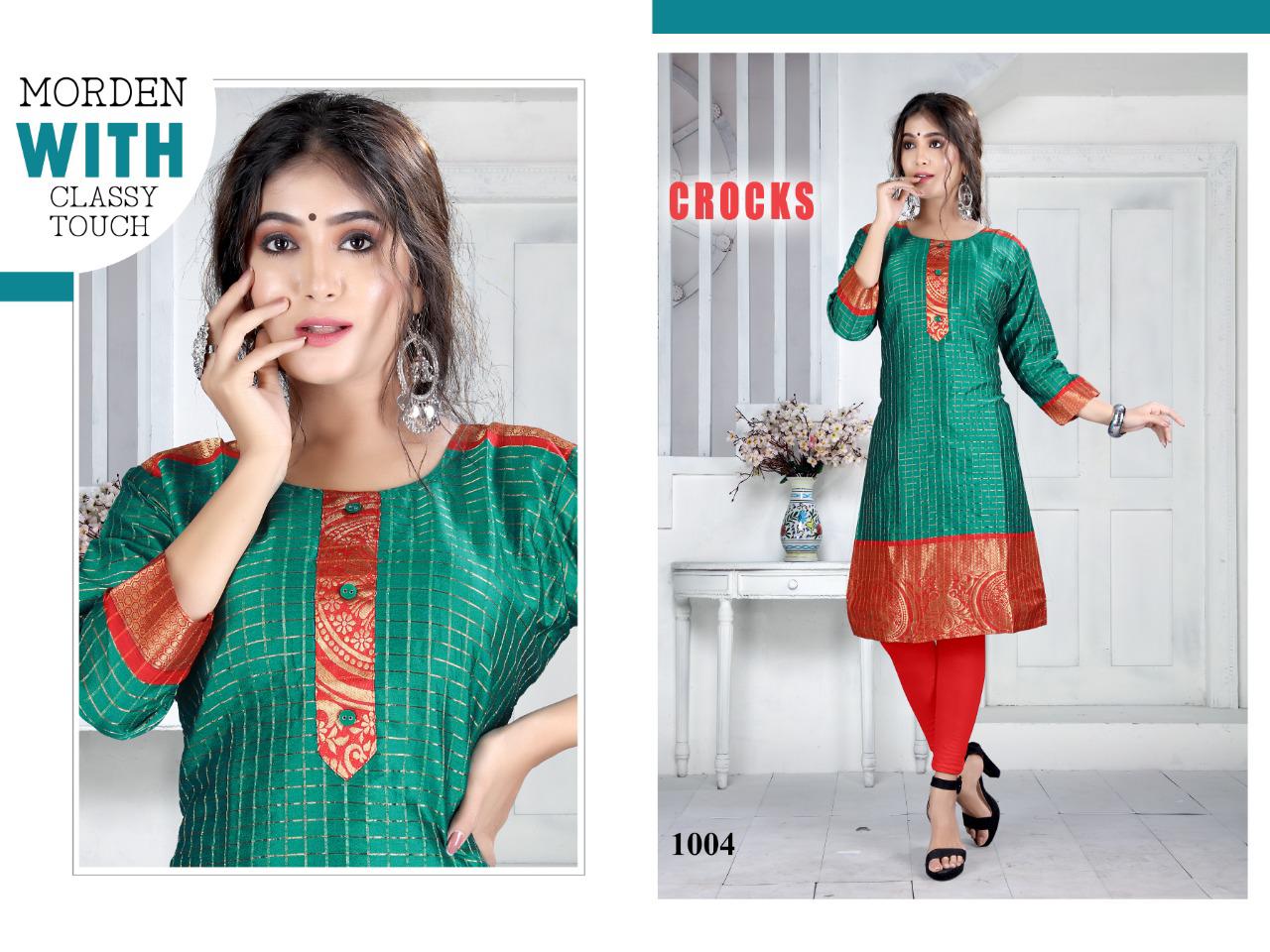 Trendy Crocks Latest Fancy Regular Wear Straight Designer Fancy Fabric Kurtis Collection